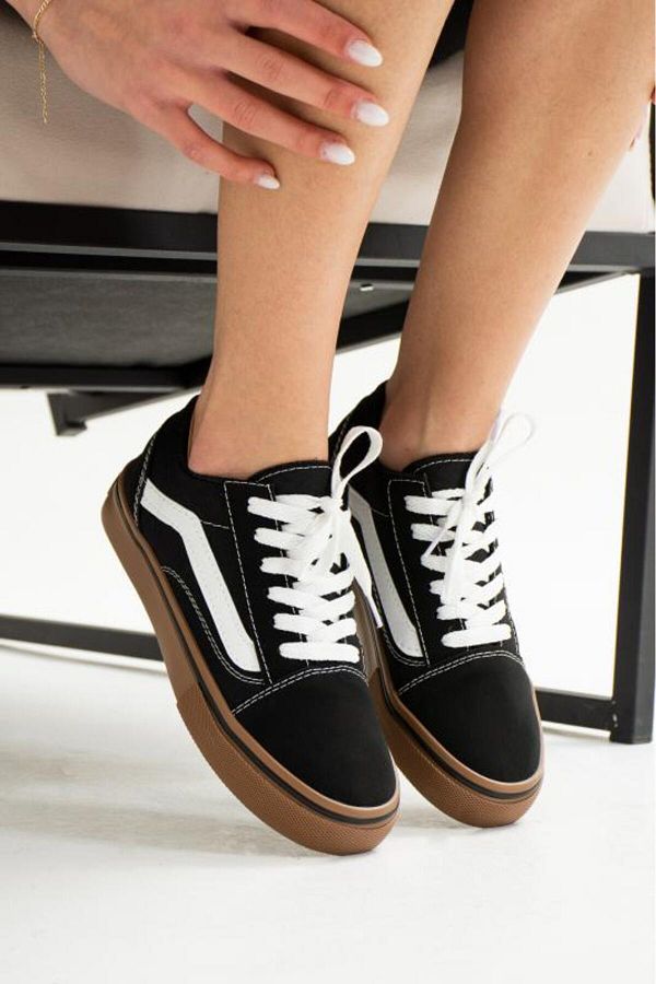 Ayax-Schwarze (braune Sohle) lässige Damen-Sneaker 1