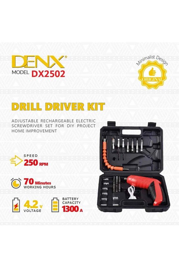 Denx-مثقاب لاسلكي إلكتروني ذكي DX2502 مع جميع أحجام الصواميل 1