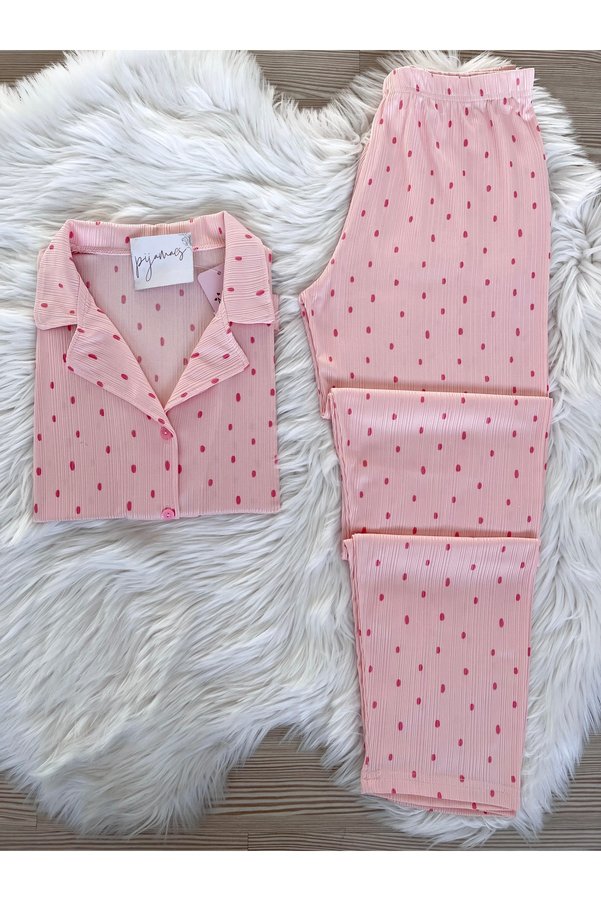 Pijamacs Pink Polka Dot Patterned Short Sleeve Pegasus Pajama Set