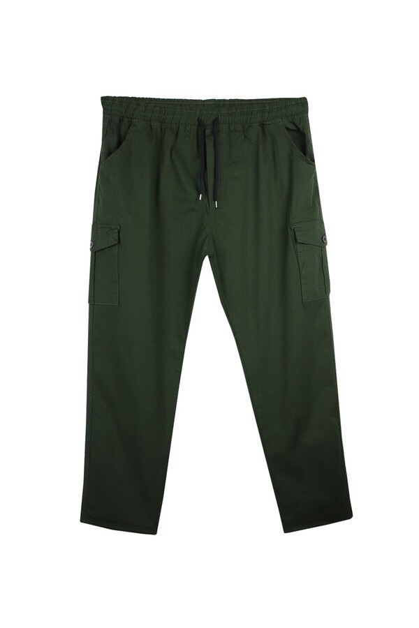 tambattal-Large Size Lace-Up Gabardine Trousers with Cargo Pockets 1