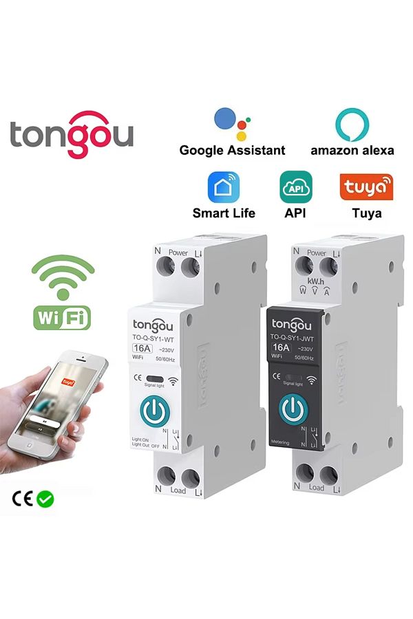 TONGOU-Black With Metering 25a Tuya Wifi Smart Circuit Breaker Power Metering 1p 63a Din Rail For Smart Hom 1