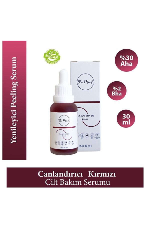 THE MİEL-Aha Bha Skin Tone Equalizing and Revitalizing Red Peeling Serum 30 ml (AHA 30% BHA 2%) 1