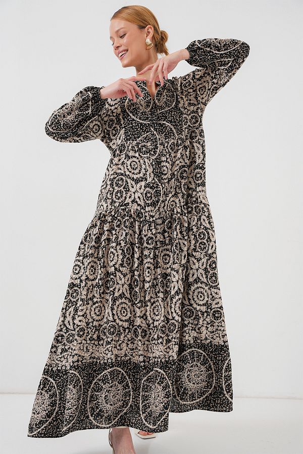 Bigdart-Black 9 Authentic Patterned Hijab Dress 1