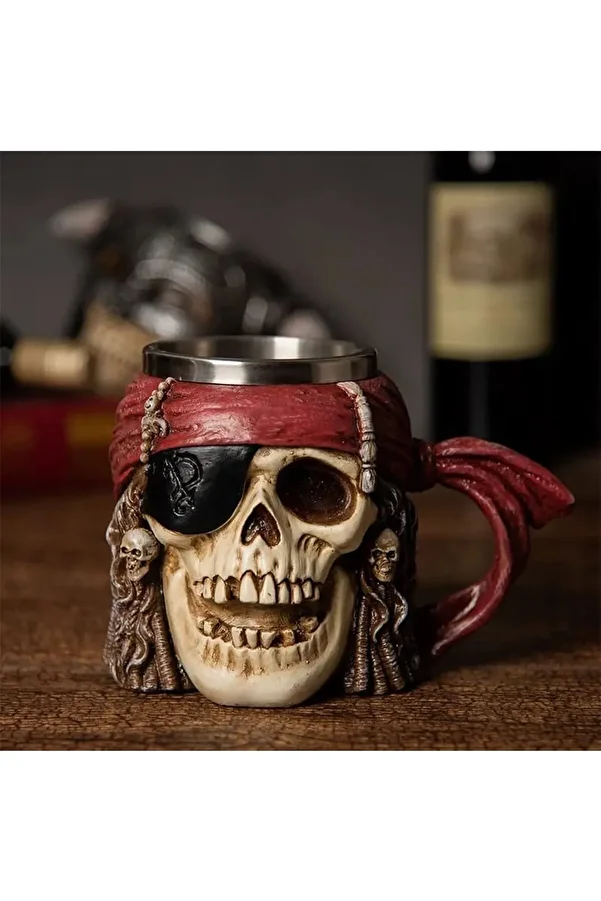 HEPBİMODA-Viking 3D Pirate Skull Stainless Steel 500ml Embossed Mug Cup Tea Coffee Mug Cup 1