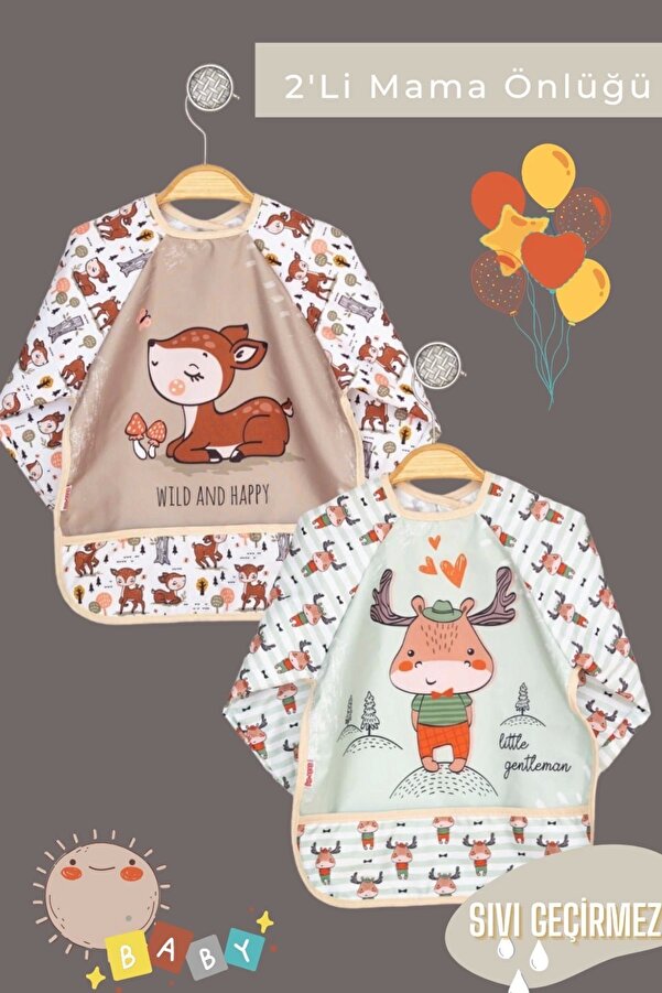 ANP MODA TASARIM Sıvı Geçirmez Uzun Kollu Mama Ve Aktivite Önlüğü Su Geçirmez Bebek Önlük  GEYİK - KARACA