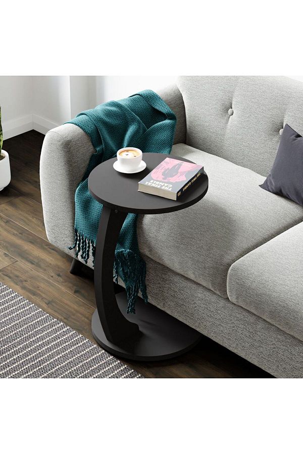 interGO-C-shaped Round End Table With Rolling Wheels - Black 1