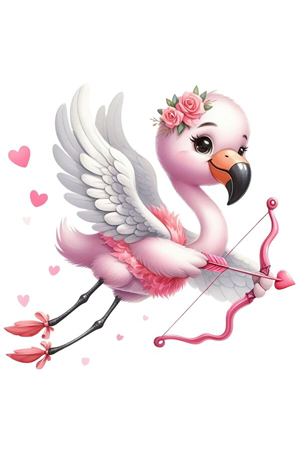 StoryGift Romania-Sticker Label 50CM with a Flamingo bird, illustration, archery, flying, Cupid, Valentine 1