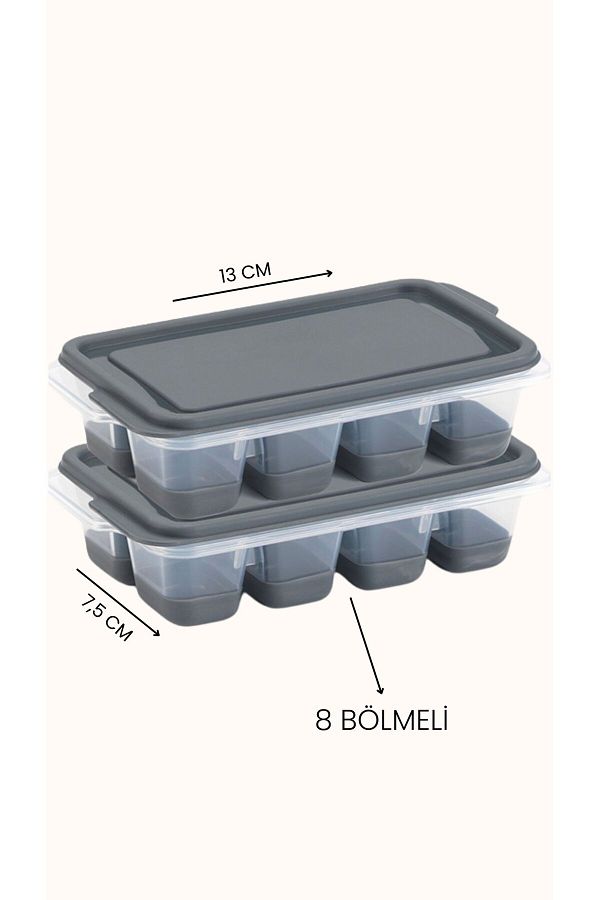 BAGER MARKET-2-Piece Mini Silicone Ice Mold - 8 Compartment Ice Cube Container - Easy to Use 1