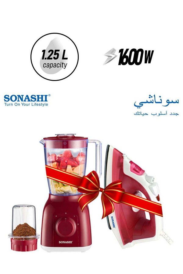 sonashi-خلاط سطح الطاولة 2 في 1 مع وعاء غير قابل للكسر ومطحنة ومكواة بخار كهربائية 1.25 لتر 1600 1