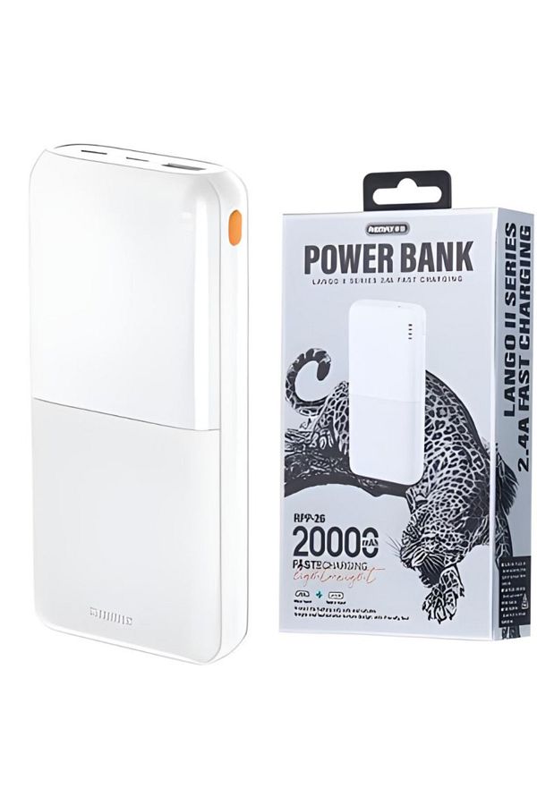 REDz Accessories-Baterie externă 20.000 mAh, Remax Rpp-26, USB tip C MicroUSB, indicator LED, alb 1