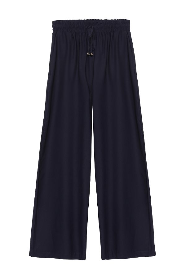Quzu-Wide Leg Trousers with Elastic Waist 1