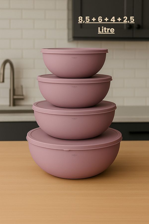 Melkan Home-Set of 4 Large Size Storage Containers – Dough Basin with Soft Lid & Flour and Ration Storage Container - Bowls 1