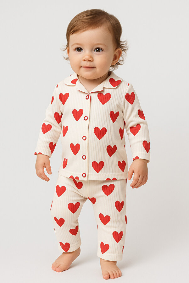 nevrankids Heart Big Pattern Kız Bebek Giyim 2'li Yenidoğan Pijama Takım