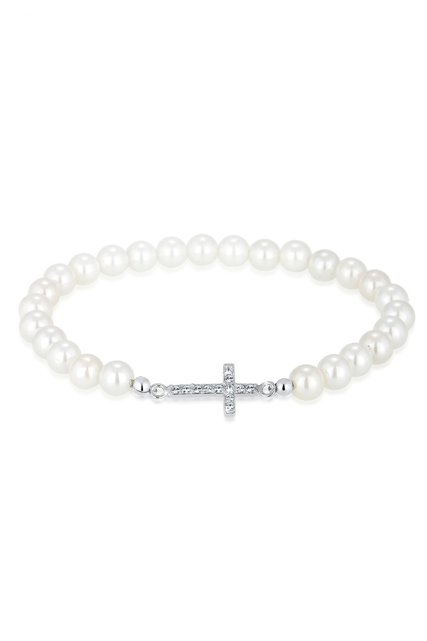 ELLI-Brățară elegantă pentru femei cu cruce, cu perle și cristale din argint 925 1