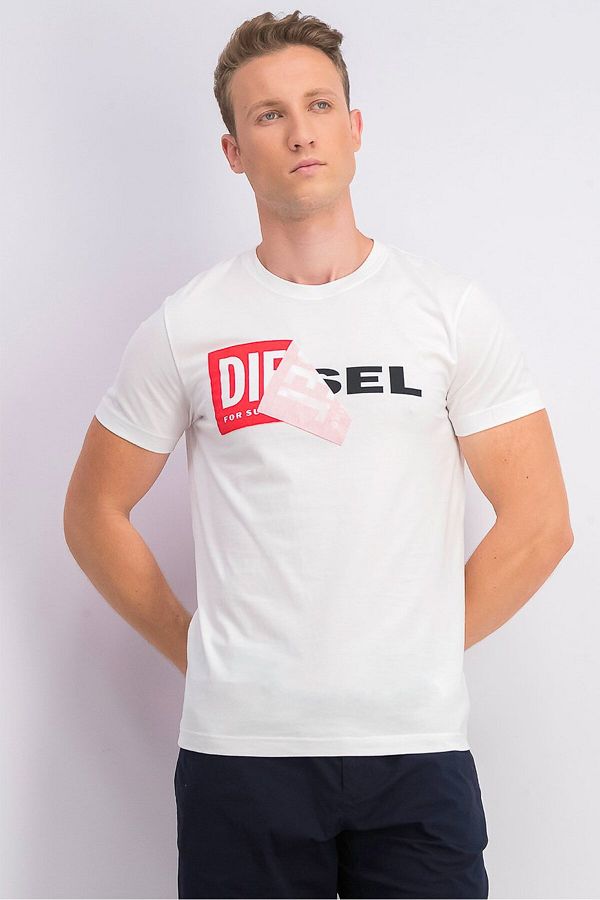 Diesel-Men T,diego Qa T-shirt, White And Black And Red 1