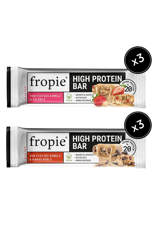 FROPİE-Fropie Vegan High Protein Bar Set of 6 - Peanut Butter & Strawberry & Cocoa Nibbles 1