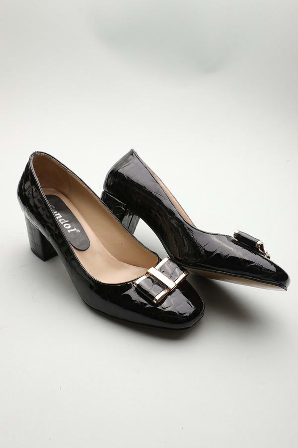 Gondol-Women's Genuine Leather Classic Heels Black Croco 38 Ttx.701. 1