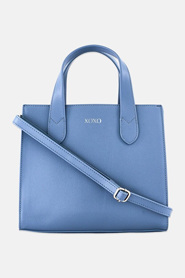 XOXO Women Brand Logo Satchel Bag, Light Blue- Trendyol