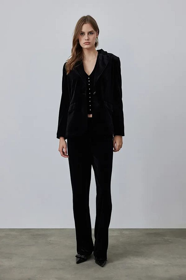 Gusto-Classic Single Button Velvet Jacket - Black 1