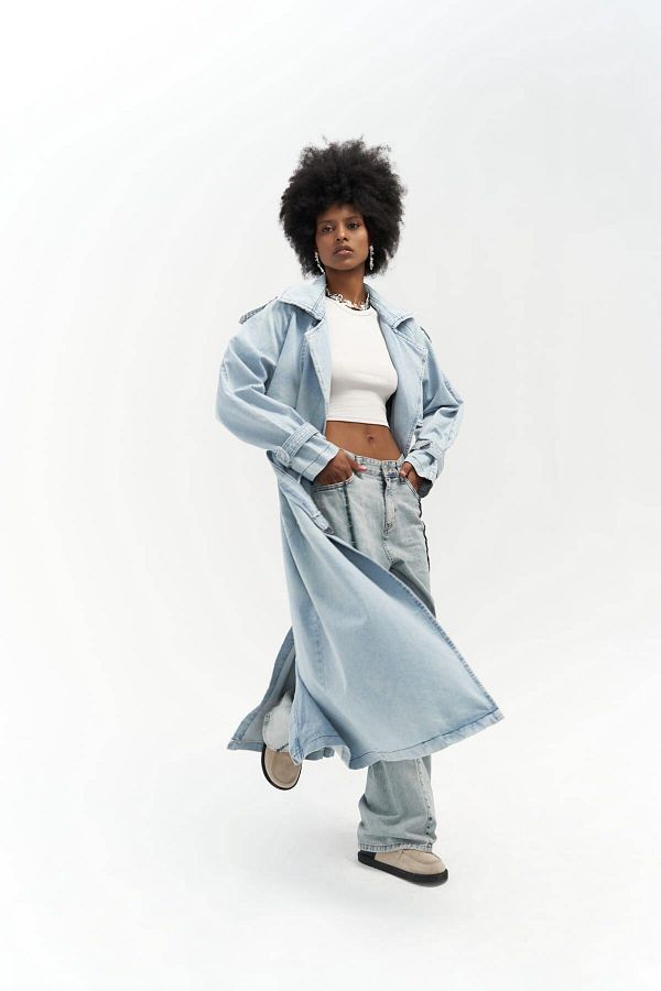MAİ COLLECTİON-Καμπαρντίνα Ice Blue Jean Trench Coat 1