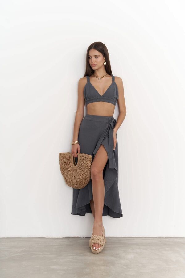 BOHEMAİ-Adelina Antracit Muslin Crop-szoknya szett 1