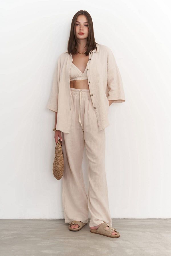 BOHEMAİ-Reyna Dark Beige Muslin Triple Set 1