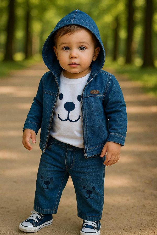 Murat Baby-مجموعة أنيقة من 3 قطع من الجينز من قماش الدنيم بتصميم شخصية بيبي بوي 1