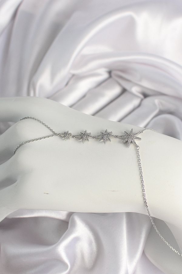 Skygo-Brass Silver Color Zircon Stone Polar Star Model Women's Şahmeran - Tj-Sn612 1