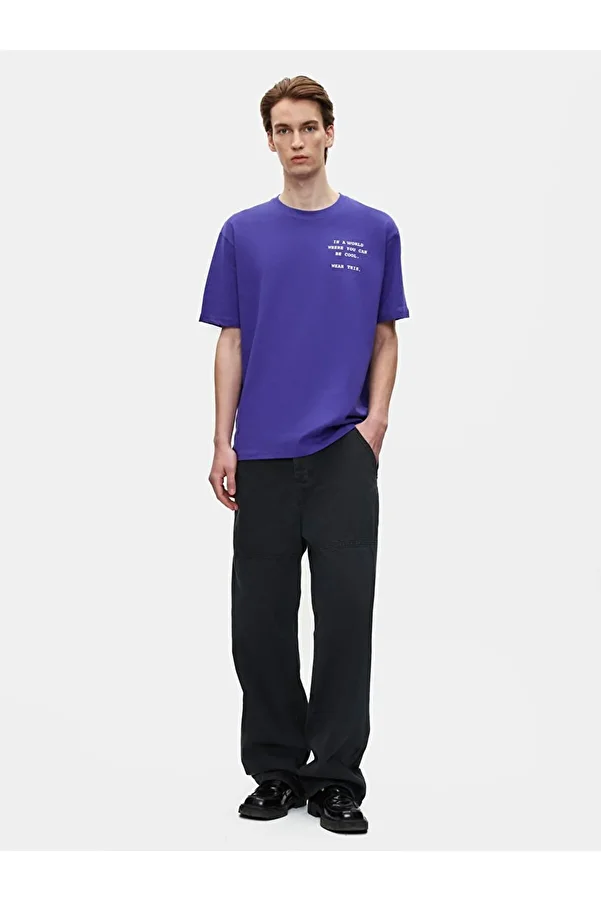 Ltb-Tricou albastru cu mânecă scurtă, cu decolteu O, imprimat 1