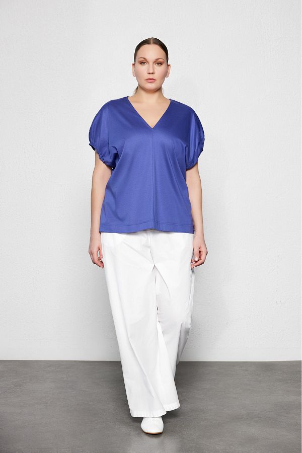 LUOKK-Anko Sleeve Gathered Plus Size Blouse Purple 1