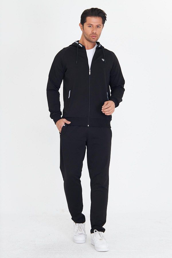 TRENDHİLL-Men's Cotton Hooded Tracksuit Set Black 5756-S 1