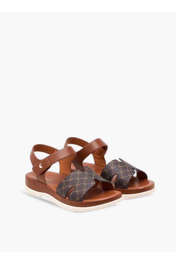 Le Confort-Monogram Print Comfort Sandals with Hook and Loop Closure 1