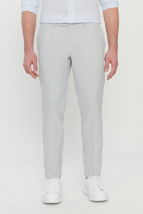 ALTINYILDIZ CLASSICS-Men's Gray Comfort Fit Casual Cut Side Pocket Patterned Elastic Waist Pants 1