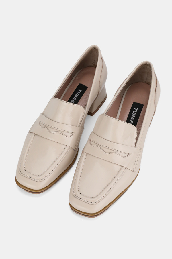 TUNAELLİ-Women Beige Rugan Genuine Natural Leather 33-34-35-41-42-43 Number Thick Heel Shoes 1
