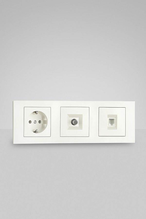 ga gözde aydınlatma-Ovivo Grano White Triple Set Grounded Socket Tv Socket Numeris Rj45 Triple Frame Modular Mounting Compatible 1