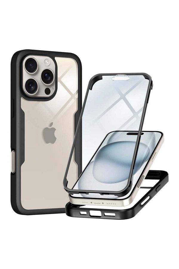 SKYDDAR INNOVATION-Husă + folie de protecție pentru iPhone 16 Pro Max, [pachet 360°] ColorVerse, neagră, set cu autocolant 1
