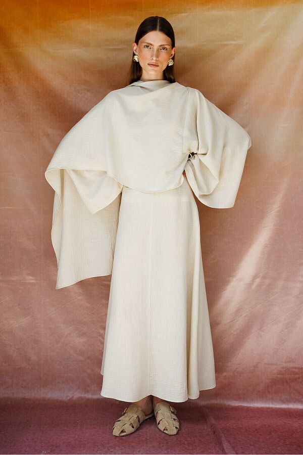 KUAD-Asymmetrical Stone Patterned Cloak Blouse 1