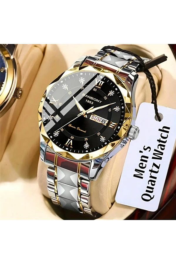 Banbao-Banbony Men's Multifunctional Stainless Steel Strap Watch with Roman Numerals, Calendar 1