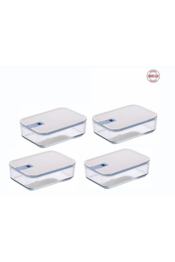 NEOFLAM-Perfect Seal Rectangular Glass Storage Container Set 4 Pieces 1600ml 1