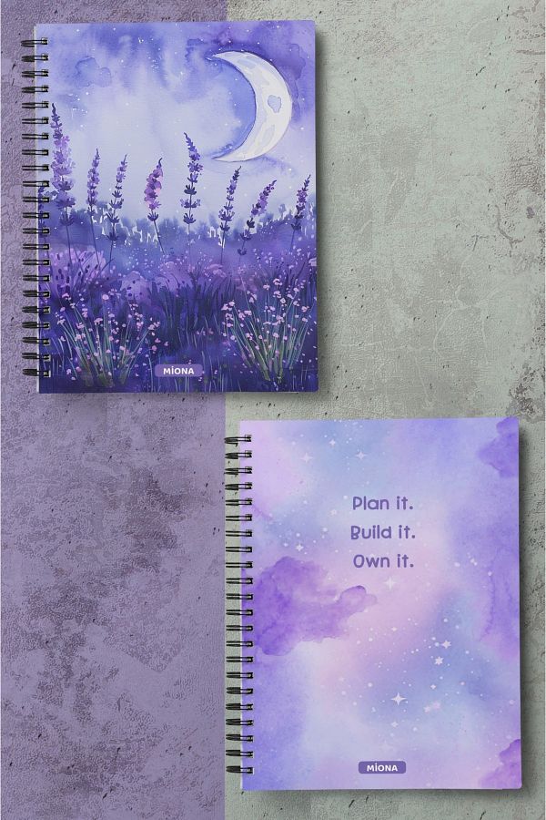 Miona-A5 Spiral Cardboard Cover Set of 2 80 Gram 60 Sheets Checkered School Notebook, Notebook 1