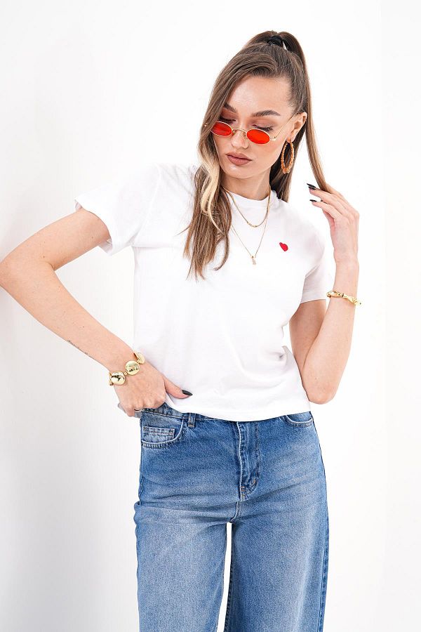 ŞİMAL-Women's Heart Embroidery Detailed Casual T-Shirt 250436 - 1