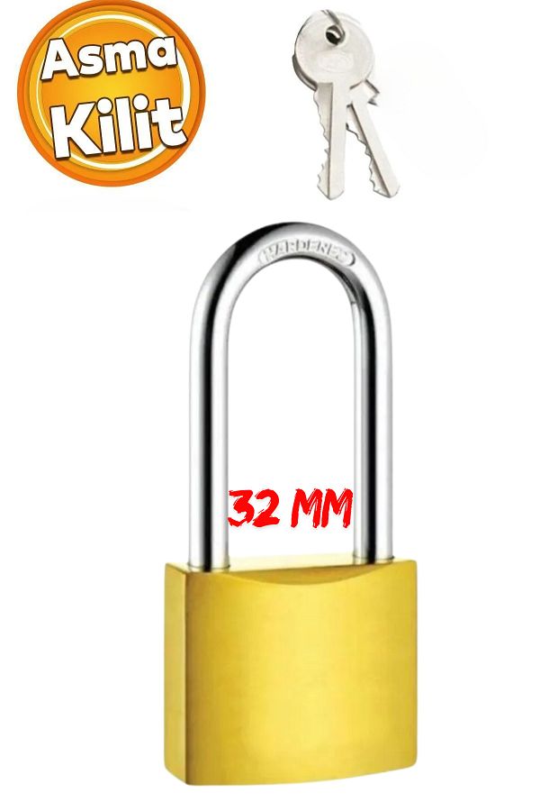 ODTA-Long Hook Padlock Yellow 32 mm 2 Key Ring Door Crate Box Lock Lock 1