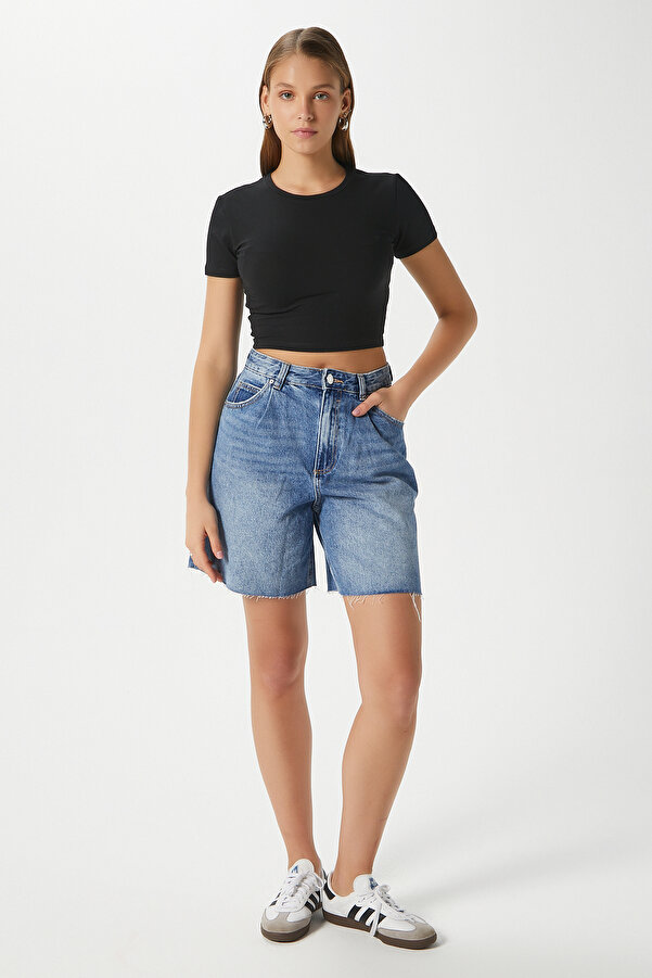 Ritnice Women's Serra 100% Cotton Black Crop Top- Trendyol