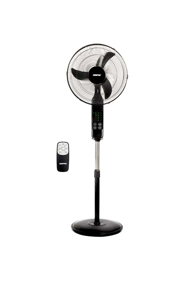 Geepas-16" Stand Fan 3 Speed With Remote Control, 5 Leaf Blade, Adjustable Height & Tilt Setting With LED D 1