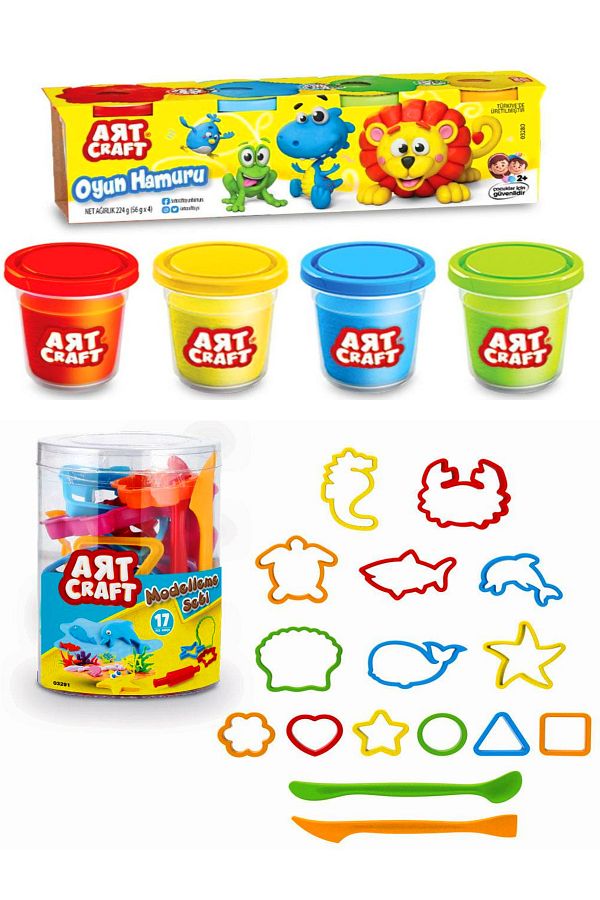 a v d a-Art 4 Colors 224Gr Play Dough and 17 Pieces Modeling Play Dough Mold Set 1