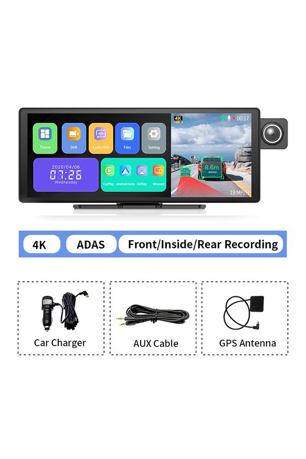 Imagebon-No Tf Card With Adas Gps 11.3" H50 Dash Cam 4k Adas Wireless Carplay & Android Auto 3 Chan 1