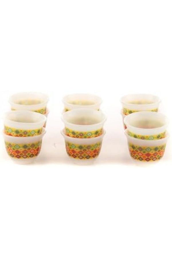 ALSAIF-Java Cup Set With A New Dark Pattern Inspired By Bedouin, 12 Pieces, , Size L, Porcelain, Mult 1