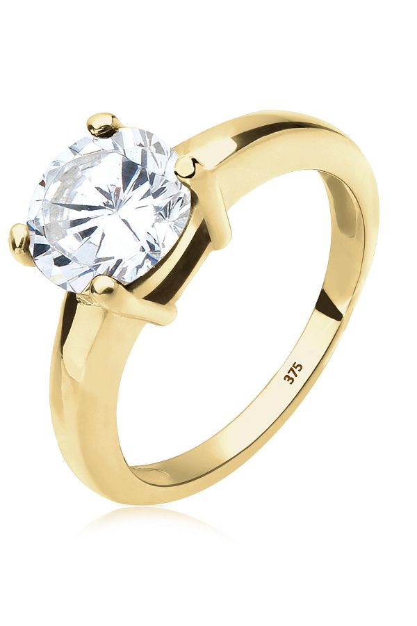 ELLI-Ring Damen Solitär Klassisch mit Kristallen in 375 Gelbgold 1