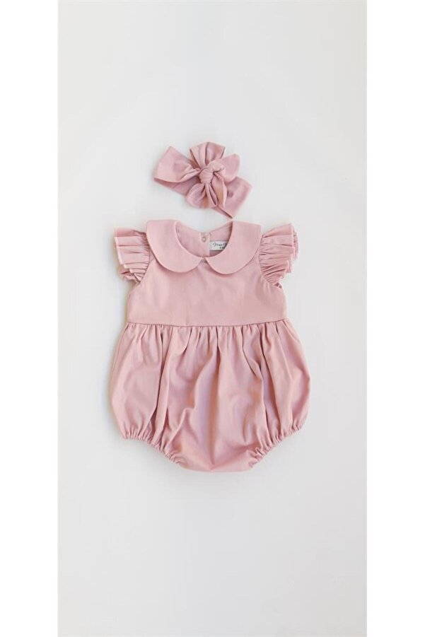 ikokokids Kız Bebek Pembe Bebe Yaka Fırfırlı Kol Detayı Şort Tulum