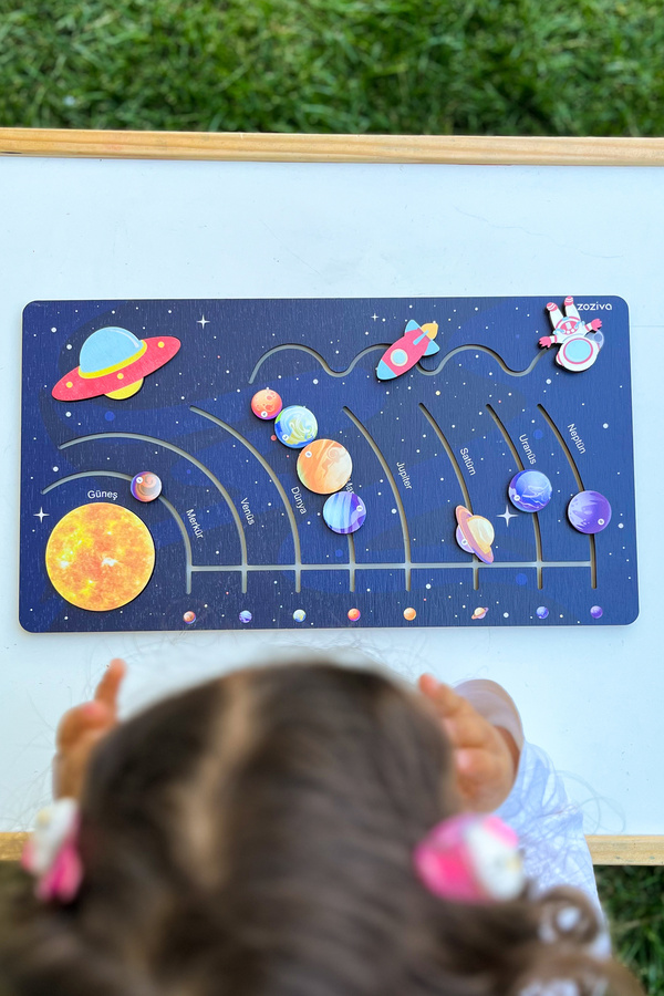 zoziva Montessori Ahşap Güneş Sistemi Hareketli Gezegenler Oyuncağı, Eğitici Oyuncak